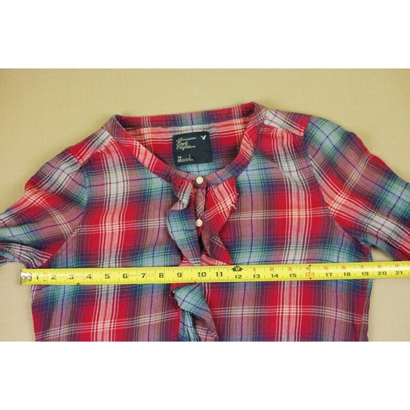 American Eagle AEO Womens Sz 10 Ruched Front Tunic Blouse Long Sleeve Plaid - Picture 8 of 12